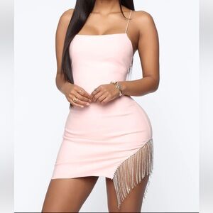 NWT - FASHION NOVA Mini Dress w/ Rhinestones, Light Pink, Size 1X
